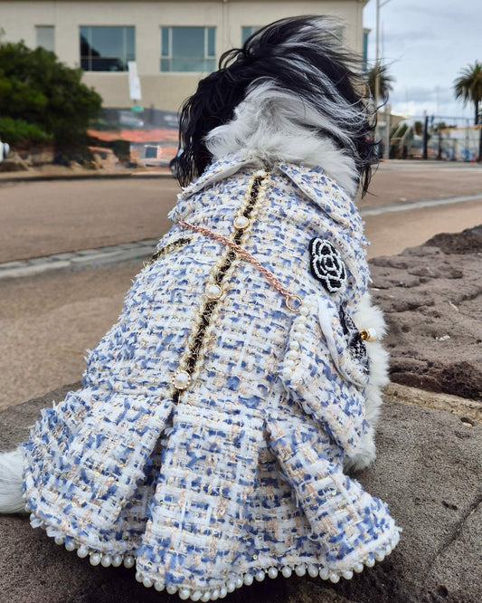 Chérie Couture Luxury Tweed Jacket Dress Blue