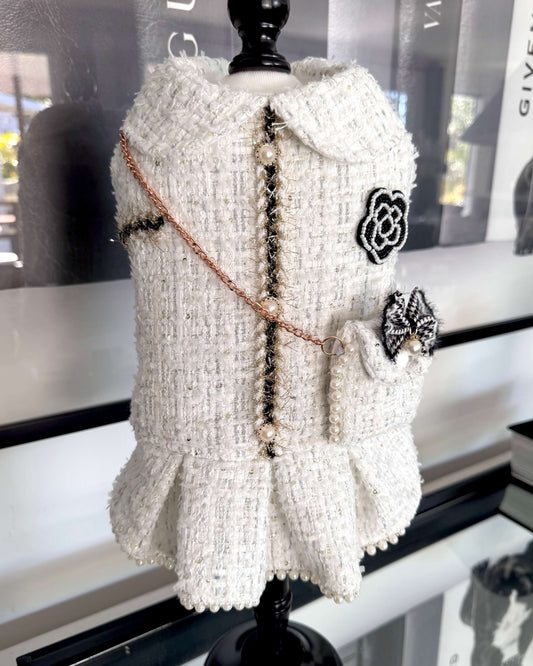 Chérie Couture Luxury Tweed Jacket Dress White