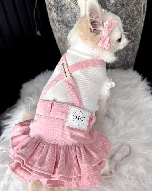 Tiny Paw Couture Signature Suspender Skirt - Blush Ruffle