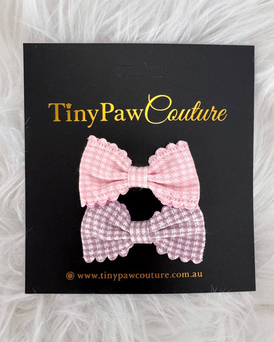 Gingham Charm Mini Bow Set Pink & Purple