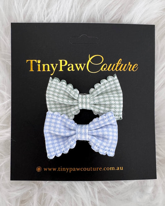Gingham Charm Mini Bow Set Green & Blue