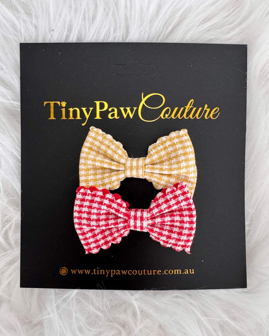 Gingham Charm Mini Bow Set Yellow & Red