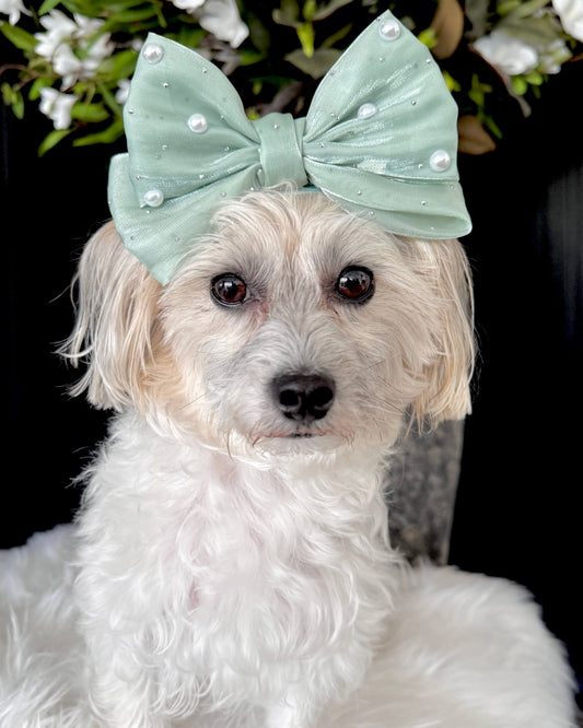 Mint Pearl Hair Bow