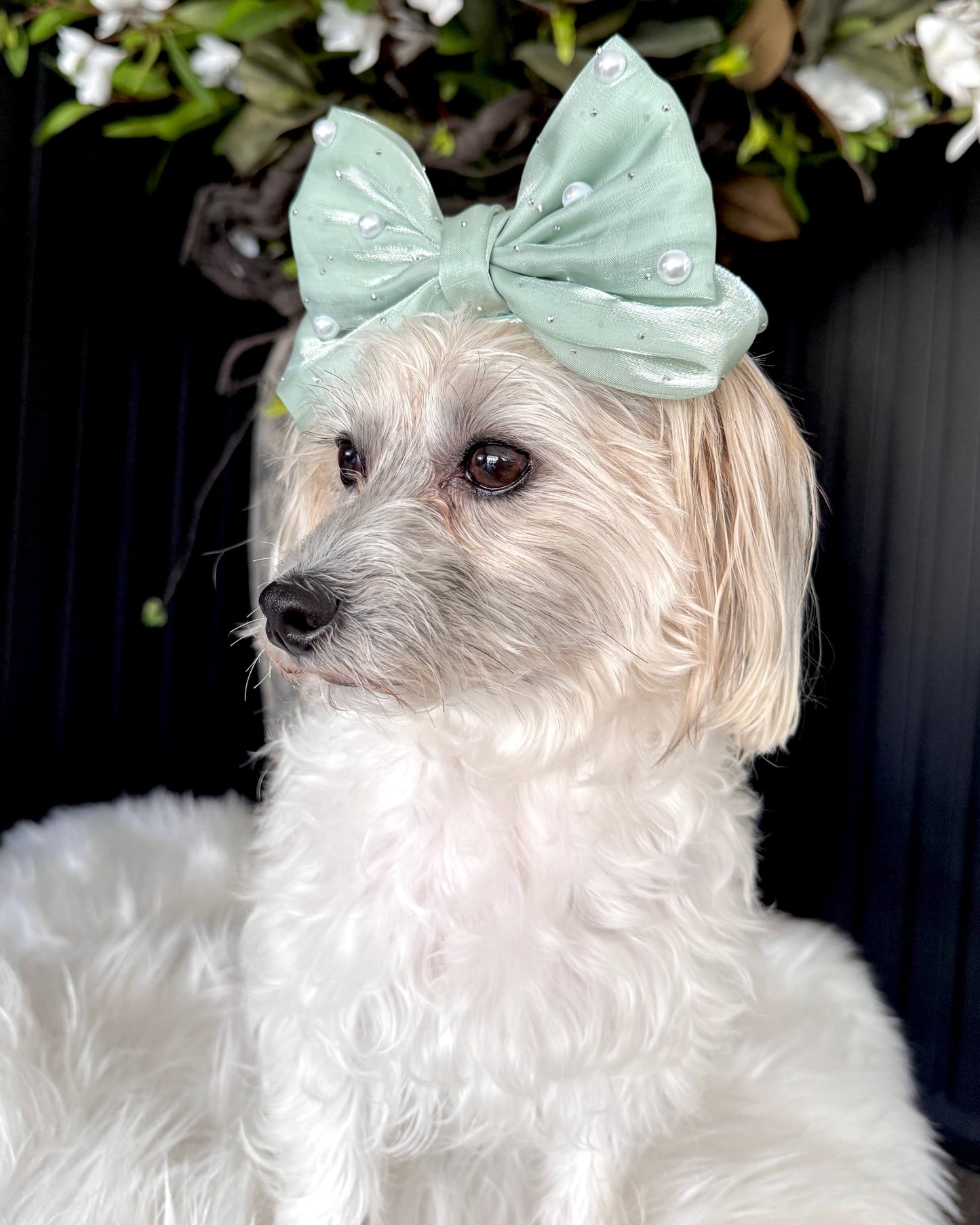 Mint Pearl Hair Bow