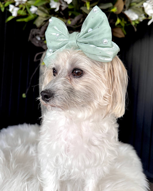 Mint Pearl Hair Bow