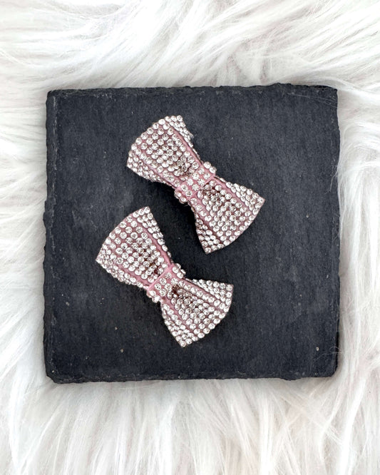 Dazzling Mini Bows Baby Pink With Silver Crystals