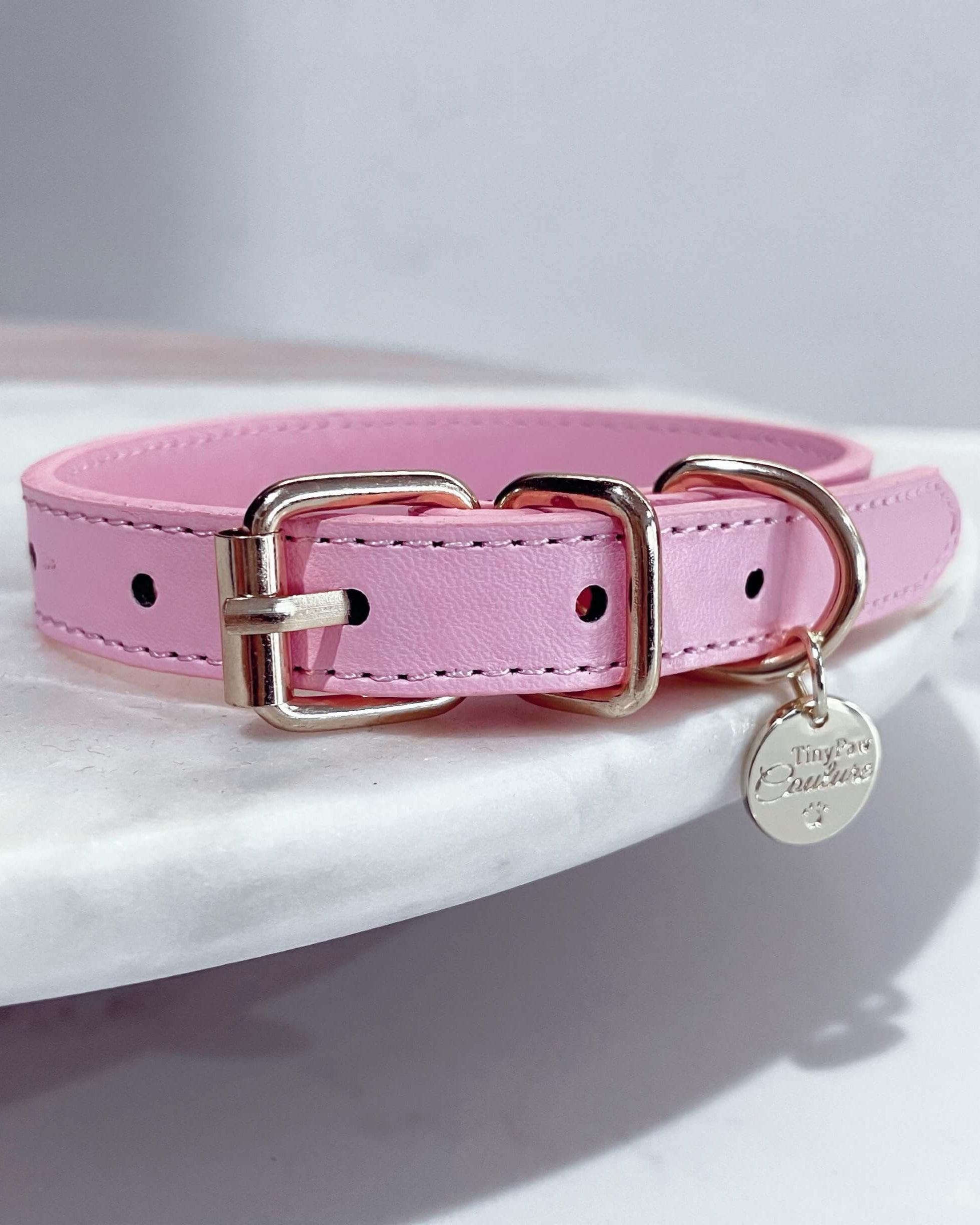 Pale pink leather dog collar sale