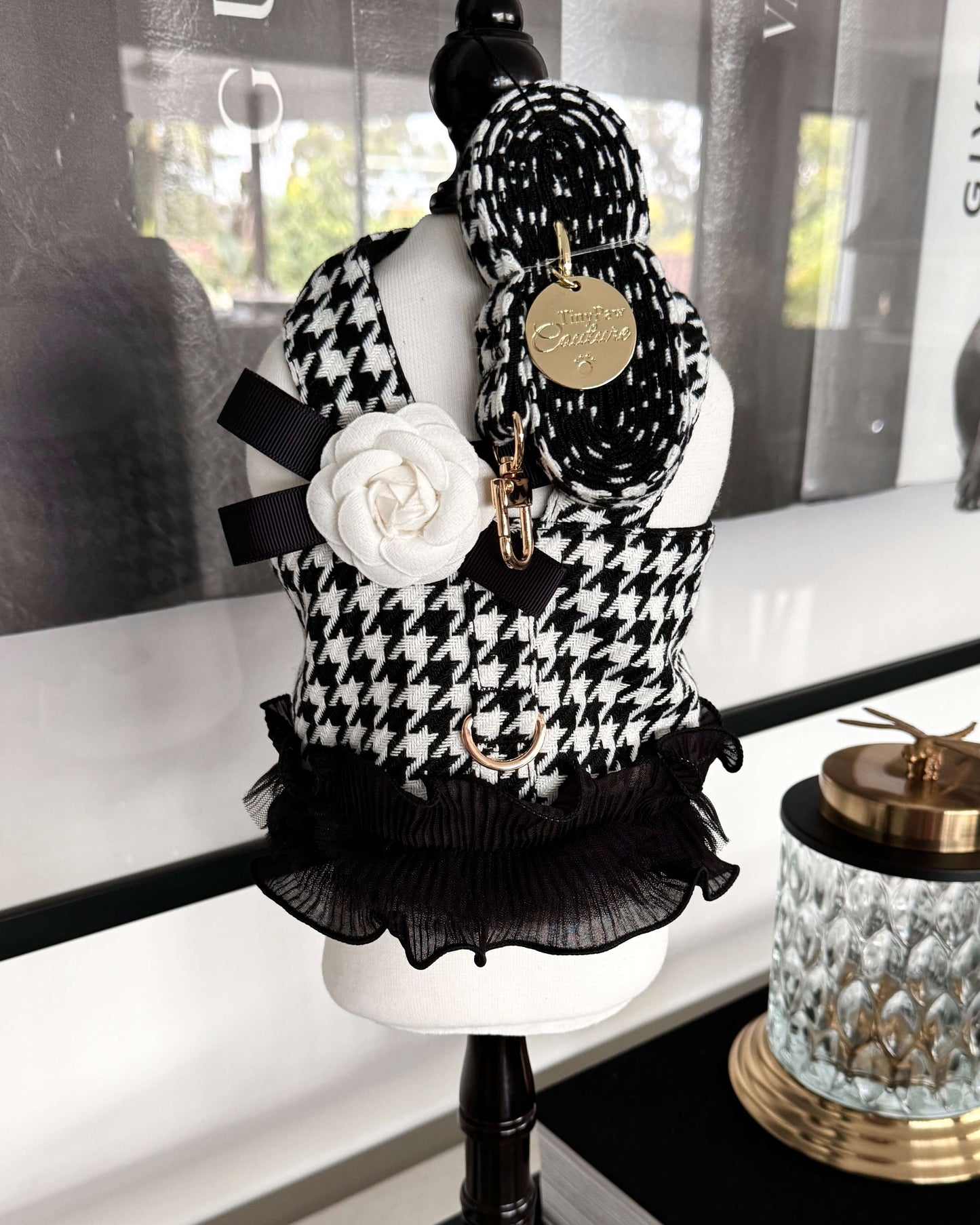 Houndstooth Dress-Harness and Lead Set