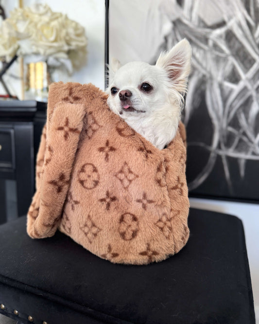 Luxe Designer Snuggle Tote Carry Bag - Brown