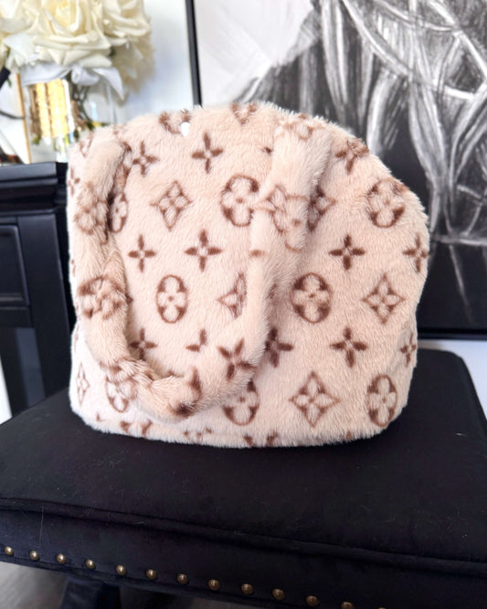 Luxe Designer Snuggle Tote Carry Bag - Cream