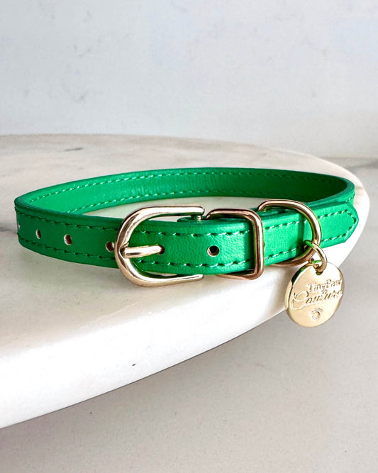 Little Luxe Leather Collar Green