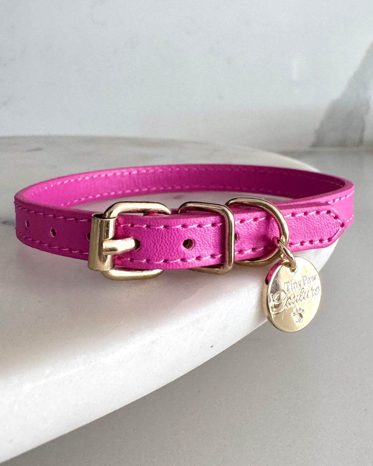 Little Luxe Leather Collar Bright Pink