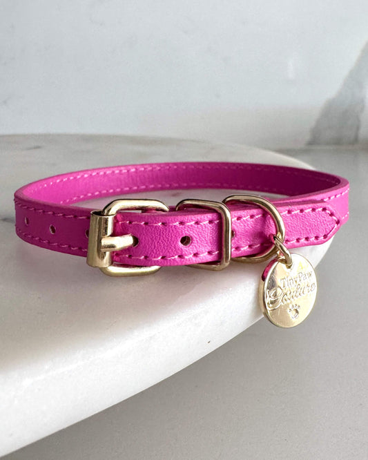 Little Luxe Leather Collar Bright Pink