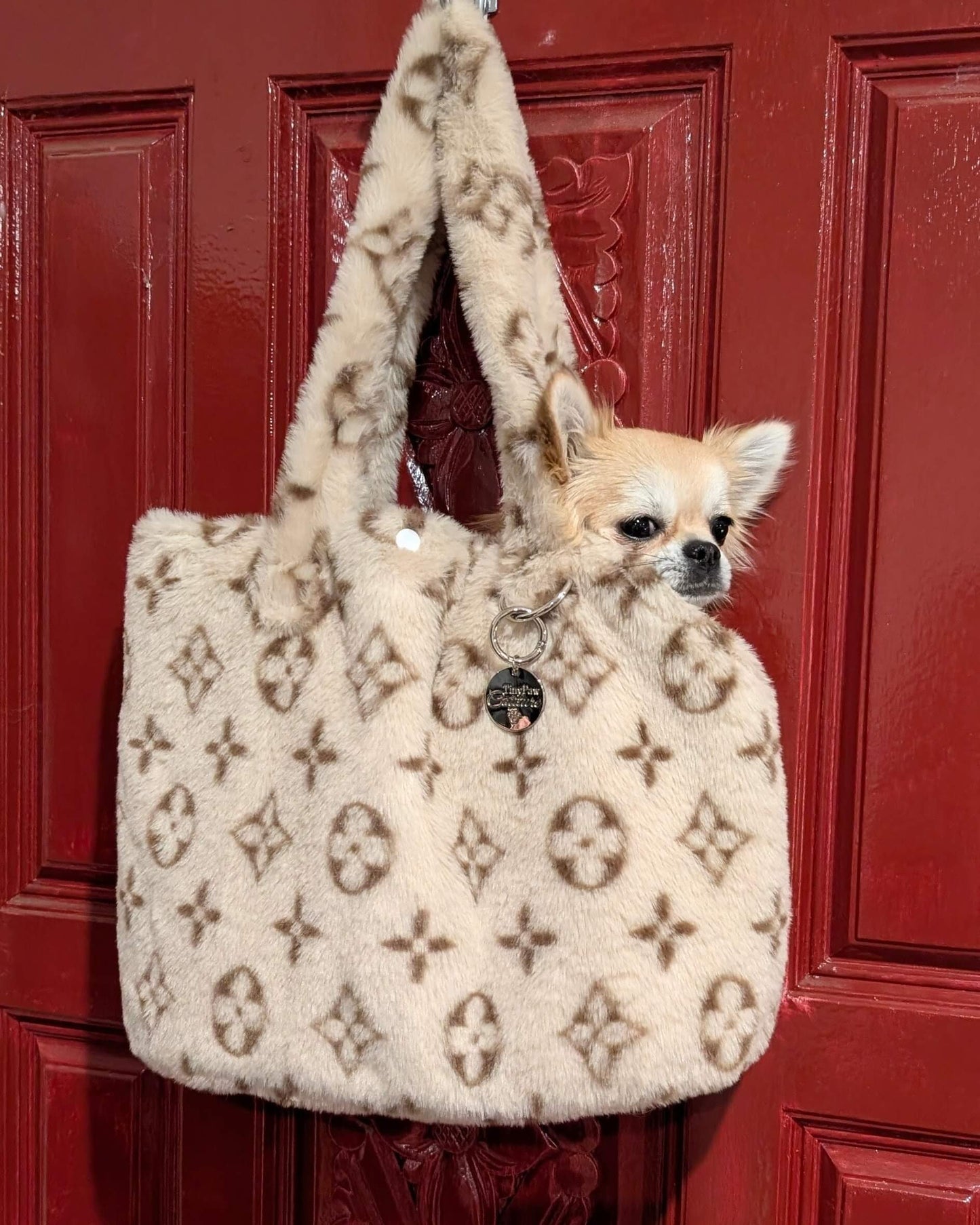 Luxe Designer Snuggle Tote Carry Bag - Cream