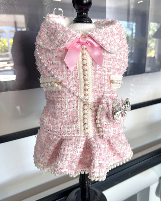 Chérie Couture Luxury Tweed Jacket Dress Pink
