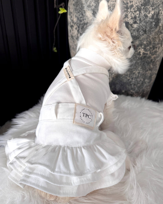 Tiny Paw Couture Signature Suspender Skirt - White Ruffle