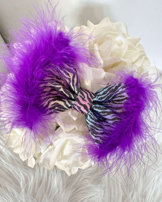 Little Luxe Glitz & Glam Zebra Bow -Purple Feathered