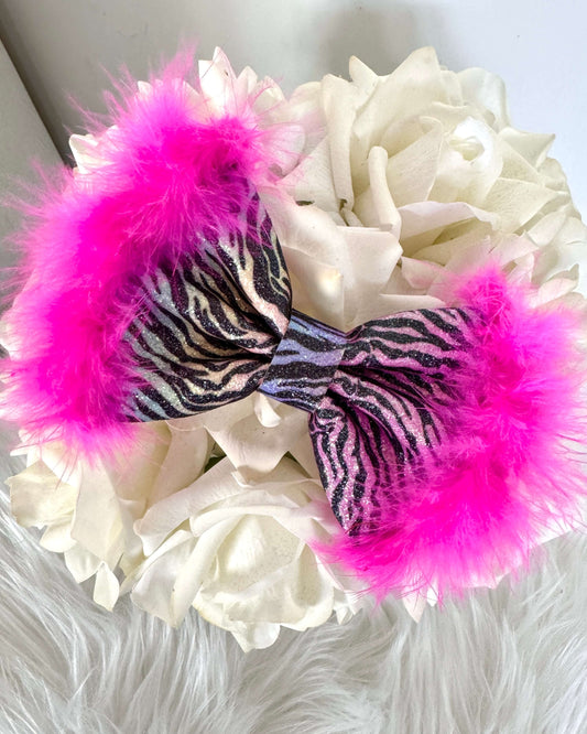 Little Luxe Glitz & Glam Zebra Bow -Pink Feathered