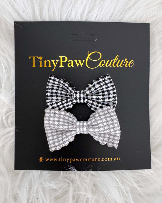 Gingham Charm Mini Bow Set Black & Grey