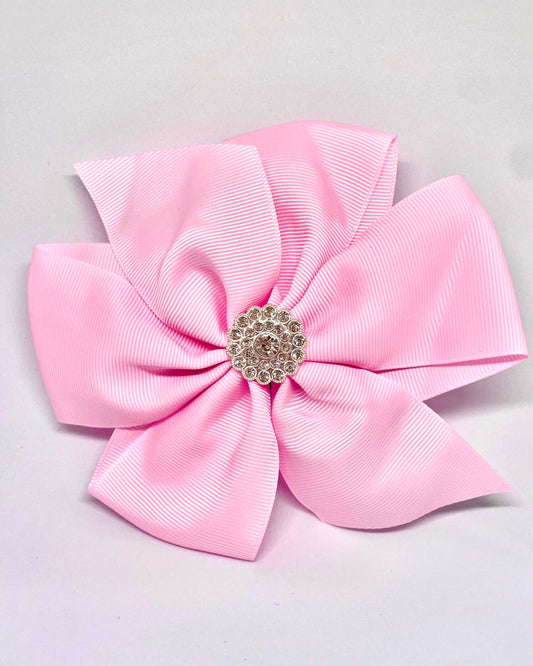 Diamante Flower Bow Baby Pink