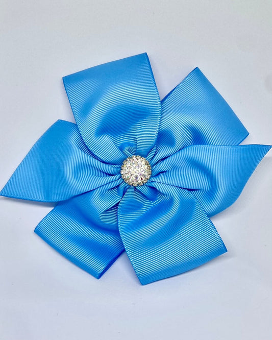 Diamante Flower Bow Blue