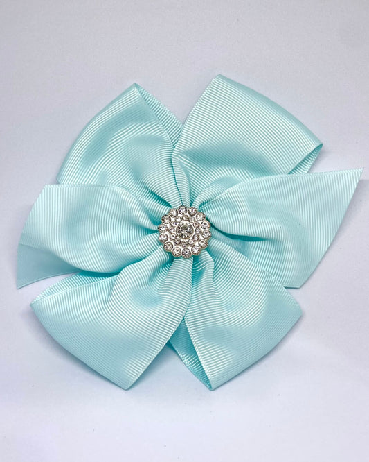 Diamante Flower Bow Aqua