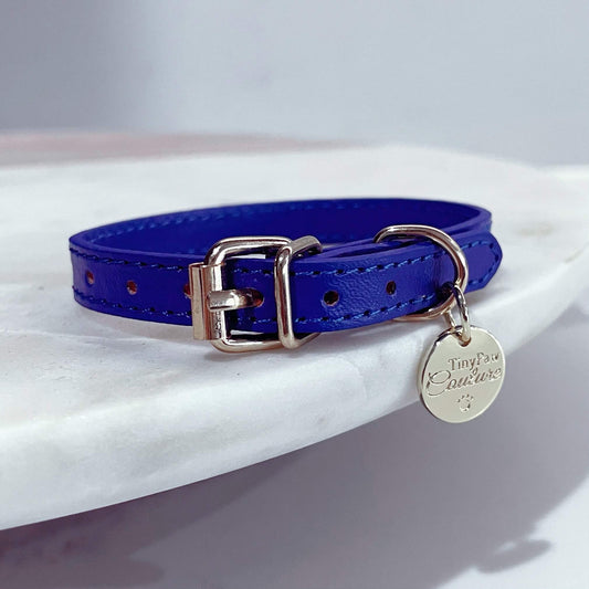 Little Luxe Leather Collar Navy Blue