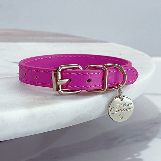Little Luxe Leather Collar Bright Pink