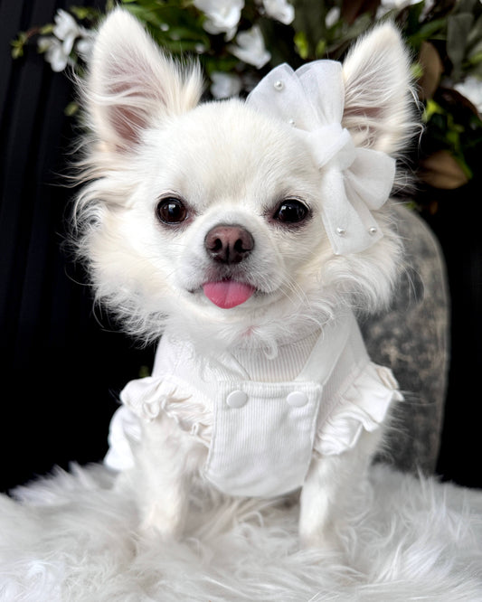 Tiny Paw Couture Signature Suspender Skirt - White Ruffle