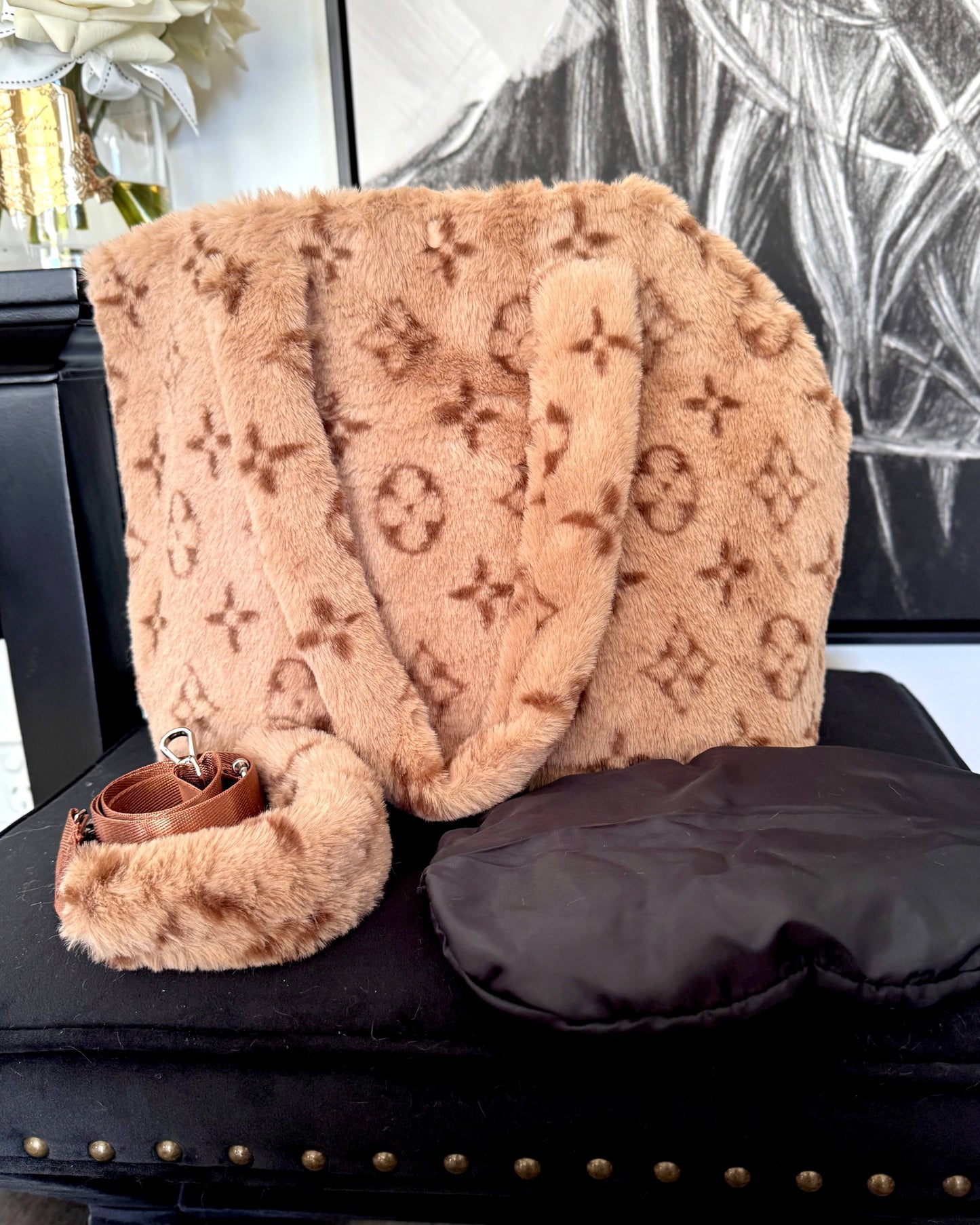Luxe Designer Snuggle Tote Carry Bag - Brown