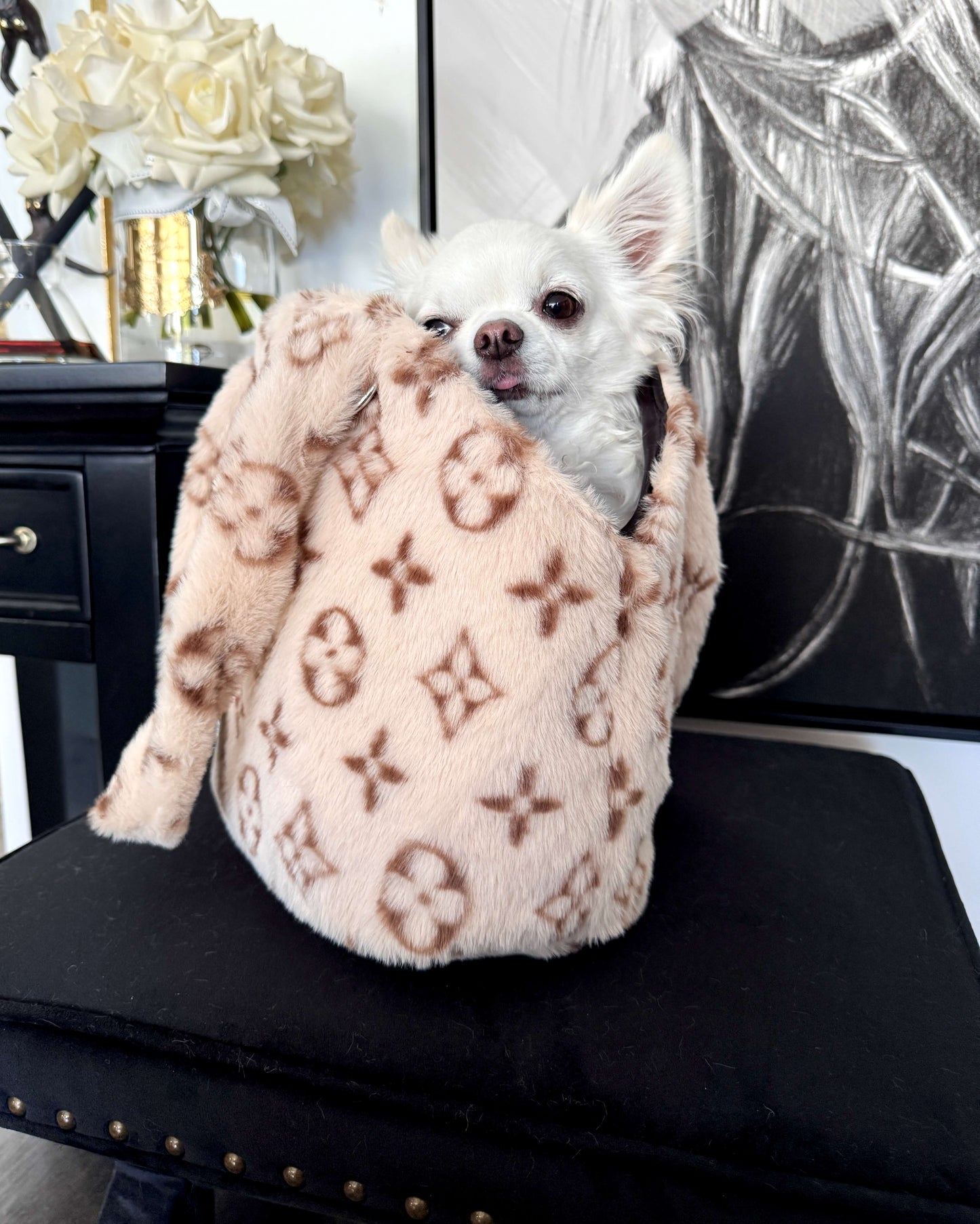 Luxe Designer Snuggle Tote Carry Bag - Cream