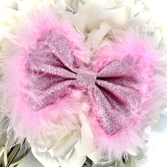 Little Luxe Glitz & Glam Pink Bow -Feathered