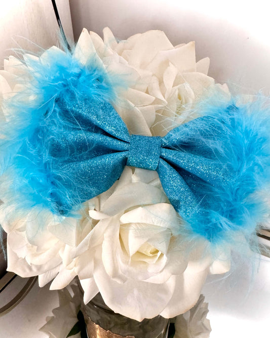 Little Luxe Glitz & Glam Blue Bow -Feathered