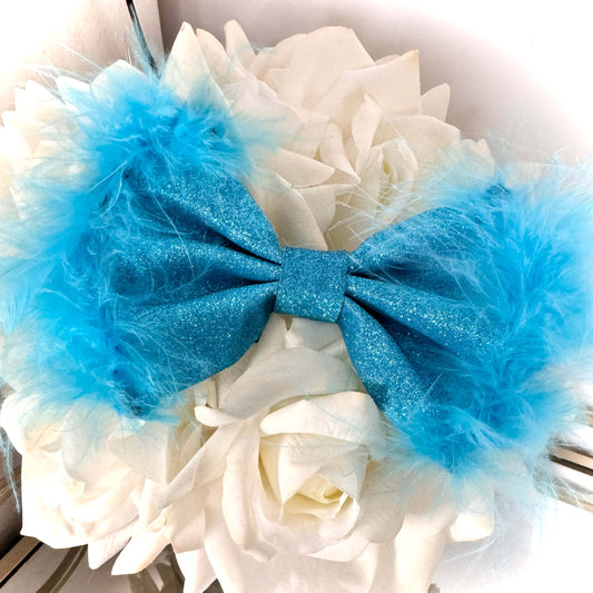 Little Luxe Glitz & Glam Blue Bow -Feathered