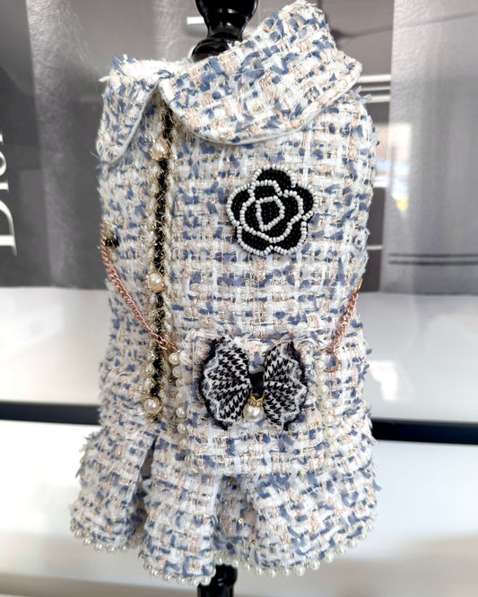 Chérie Couture Luxury Tweed Jacket Dress Blue