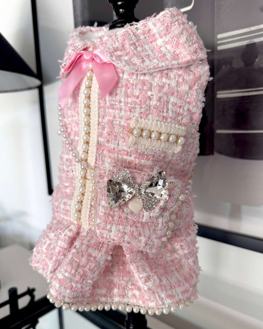 Chérie Couture Luxury Tweed Jacket Dress Pink