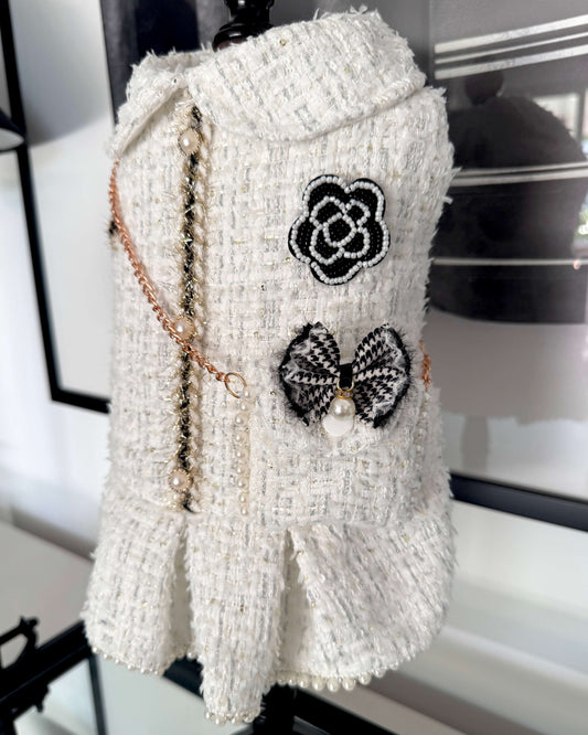 Chérie Couture Luxury Tweed Jacket Dress White