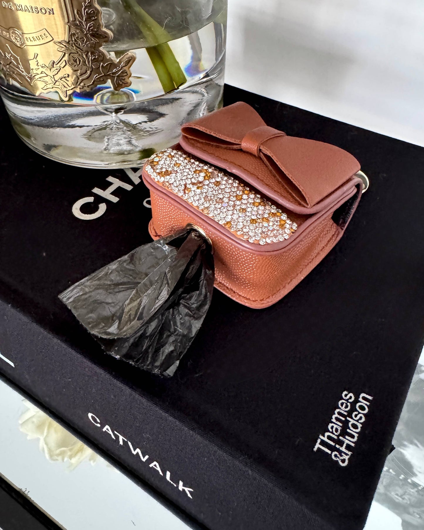 Luxury Bunny Bow Waste Bag Carrier Brown